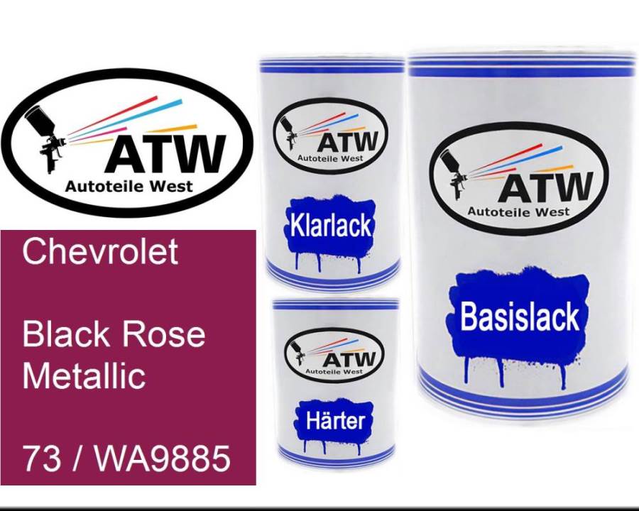 Chevrolet, Black Rose Metallic, 73 / WA9885: 500ml Lackdose + 500ml Klarlack + 250ml Härter - Set, von ATW Autoteile West.